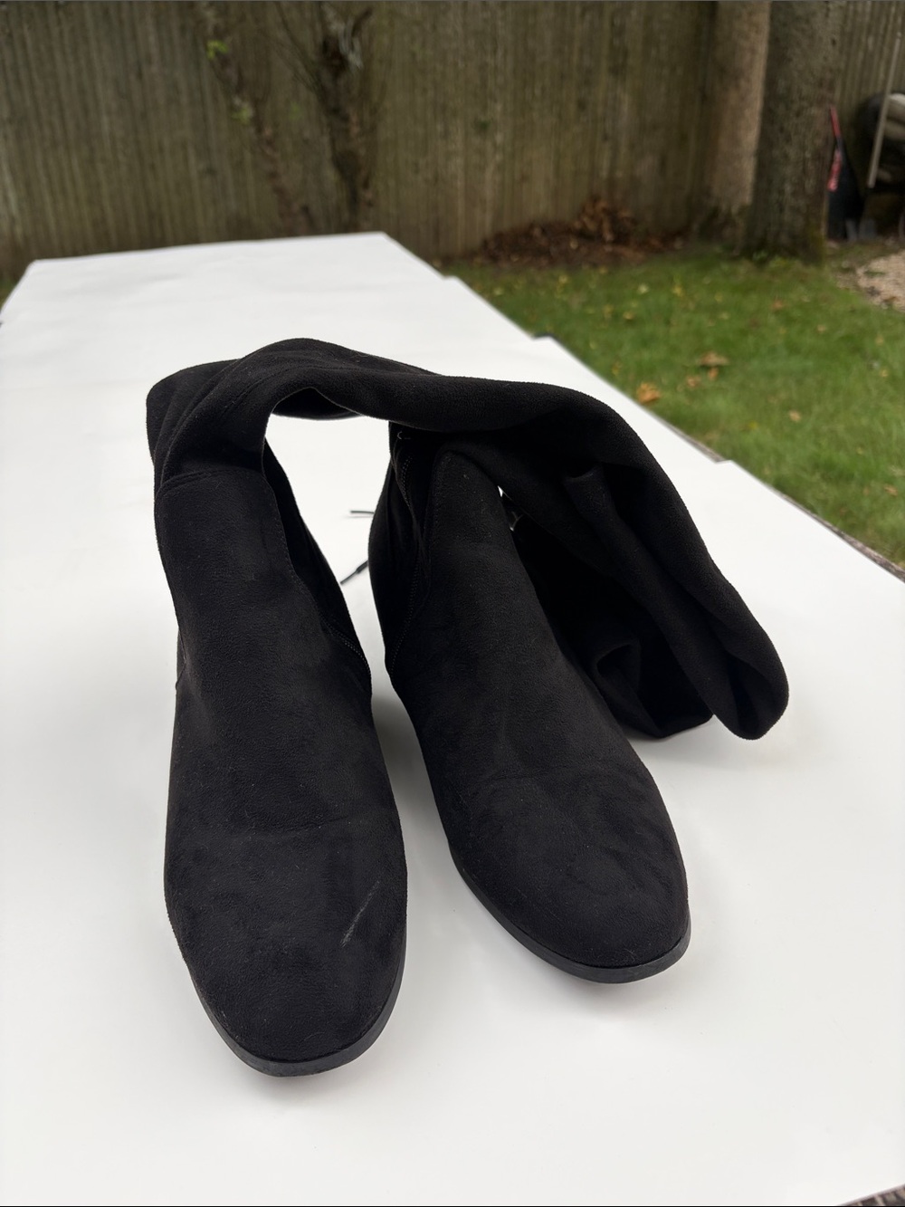 Sz 11 Dreampairs Black Over-the-Knee Adjustable Lace-Up Suede Boots - Picture 8 of 15